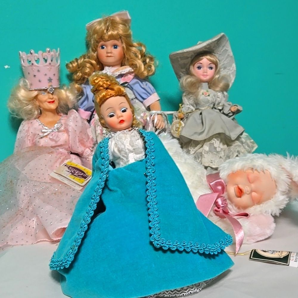 Vintage MCM Porcelain Doll Baby Madame Alexander Glenda Good Witch Plush Lot 5P